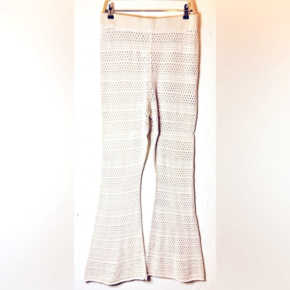 Sincerely Jules in Color Sand Crochet Knit Flare Pants w/ Elastic Waist Size XL